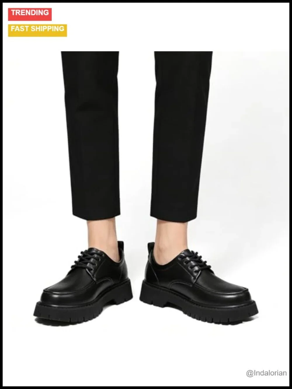 Men's Leather Platform Lace-Up Business Oxfords Lug Sole Chunky Heel Derby